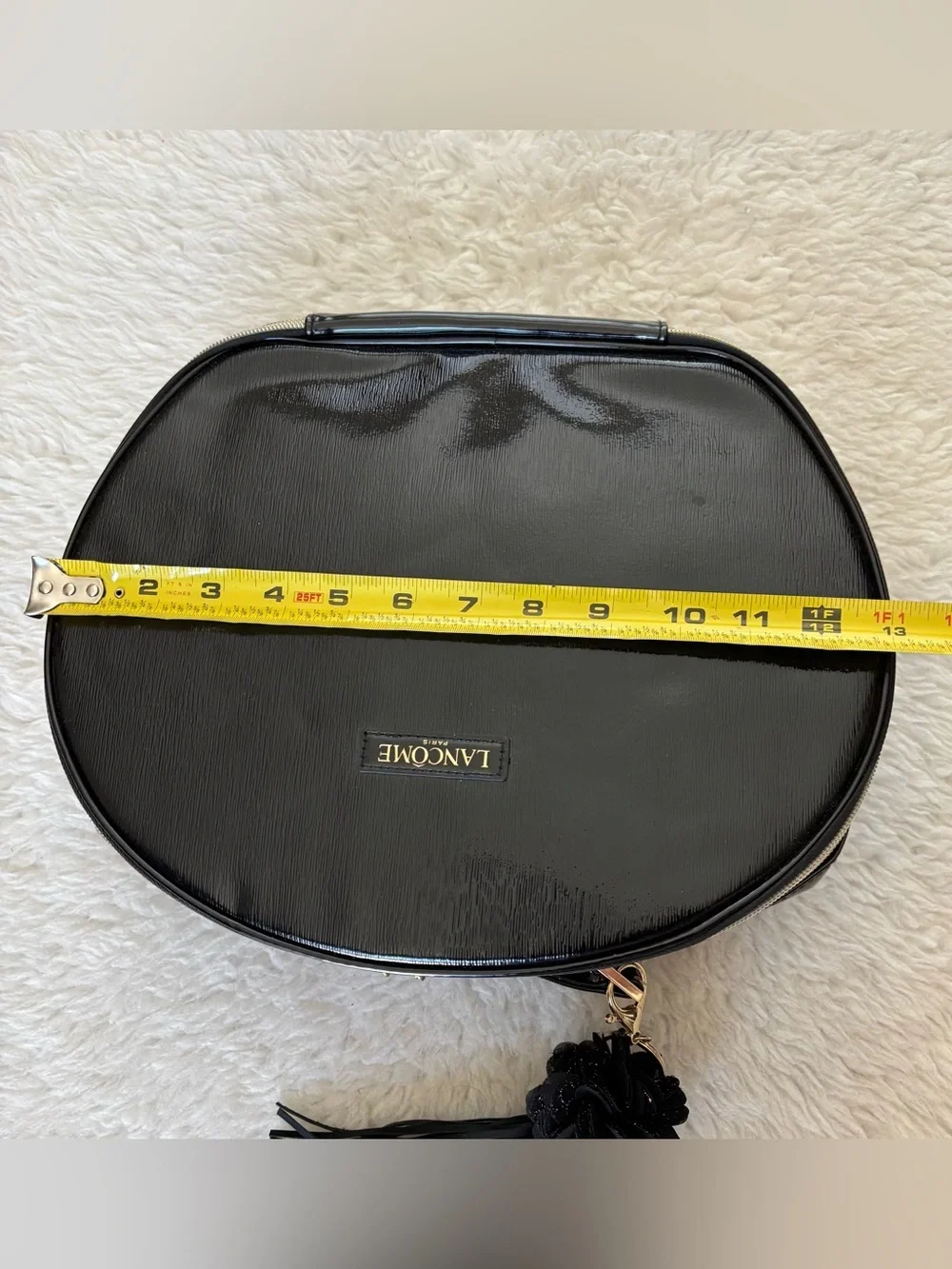 Lanncome Faux Black Patent Cosmetic Case with Tassel Travel Bag